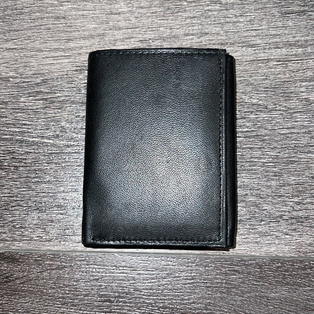 Genuine Leather Billfold Wallet with photo-holder & pockets - BLACK